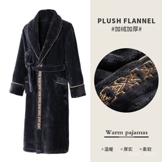 🔥臺灣熱賣🔥美式睡袍男法蘭絨男士睡袍秋冬加絨加厚保暖珊瑚絨浴袍中長款家居服冬季睡衣 XFNB