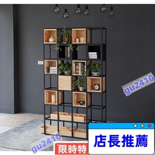 【大旺國際】特惠鐵藝屏風隔斷置物架書架工業風玄關實木格子架loft辦公室隔板架子