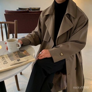 🔥風衣外套 韓版大衣 外套男生 黑色風衣 中長款大衣 型男外套 加厚大衣 男生風衣春季雙排扣風衣男士韓版寬鬆大衣潮流