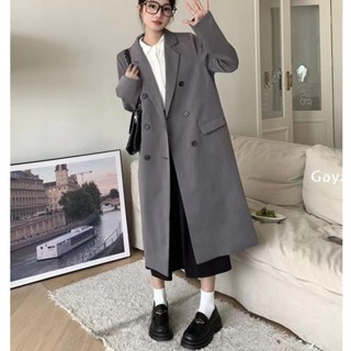 韓版寬鬆長版外套 西裝外套女 長版西裝外套 西裝大衣 大衣外套 休閒西裝外套 風衣外套 長版大衣 大尺碼黑色長版西裝大衣