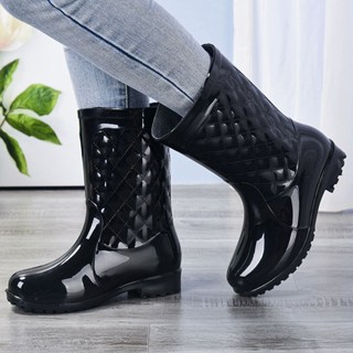 加厚家用洗衣膠鞋防滑雨靴女中筒時尚套鞋塑膠防水鞋廚房踩水雨鞋 星星