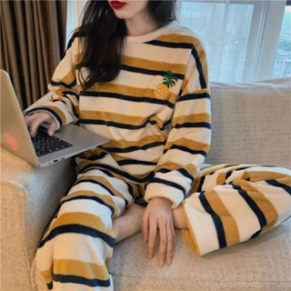 珊瑚絨家居服 秋冬睡衣 珊瑚絨睡衣女冬季ins新款小香風法蘭絨加厚甜美家居服可外穿套裝 保暖法蘭絨 加絨睡衣