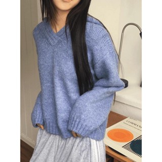 Codibook｜韓國 wonderwonder 舒適寬鬆V領垂肩連帽針織上衣［預購］針織衫 毛衣 女裝