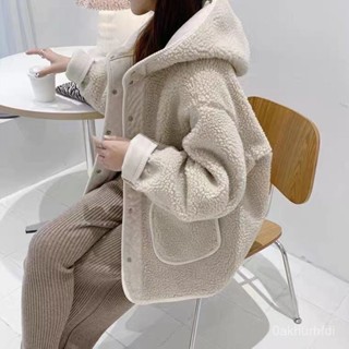 羊羔毛外套女式冬連帽寬鬆顯瘦皮毛一體減齡麂皮絨兩麵穿加厚大衣 皮草外套女 毛毛外套 貂皮大衣 貂毛外套1208 TW6N