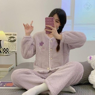 可可裡🍁萊棉雪睡衣秋冬女法蘭絨加厚翻領韓珊瑚絨開衫保暖套裝家居服大碼