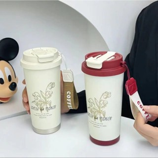 新款鈴蘭花咖啡杯商務禮品logo廠家直銷批髮保溫杯316不銹鋼 冰霸杯 不銹鋼吸管咖啡杯 吸管杯 汽車杯 水杯 保冷杯