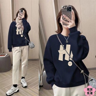 🌸現H+免運🌸 衛衣女秋冬季2024新款薄款高質量oversize寬松圓領加絨加厚上衣潮