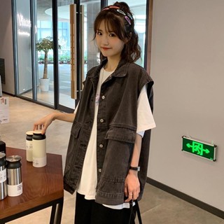 【Sweet Oversize】2024百搭春季新款女裝情侶裝牛仔馬甲春秋寬鬆韓版外套上衣ins潮