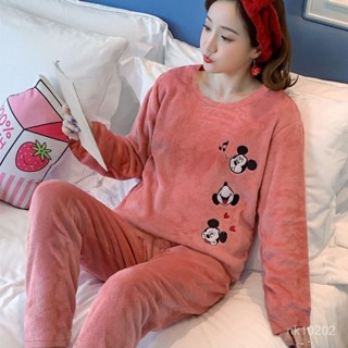 💎新品💎 珊瑚絨睡衣女冬季加絨加厚套裝可愛大碼寬鬆甜美法蘭絨家居服秋冬