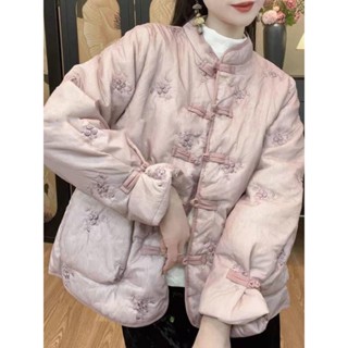 臺灣出貨⚡新中式復古外套女 盤扣外套 中國風加厚外套 【桃漫】氣質棉衣外套女 秋冬新中式手工盤扣夾棉加厚保暖外套