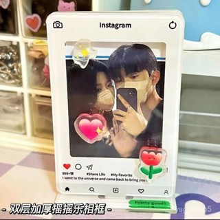 【爆款】 520禮物ins亞剋力創意3寸拍立得小卡搖搖樂相框emoji錶情照片框
