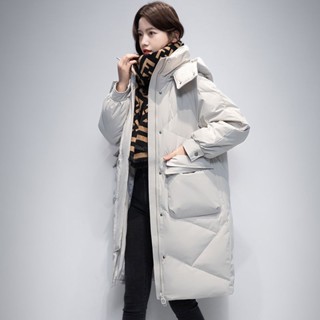 桃園出貨日韓衣鴨鴨羽絨服女冬中長款過膝韓版時尚寬鬆加厚白鴨絨外套臺灣賣家 臺灣發貨