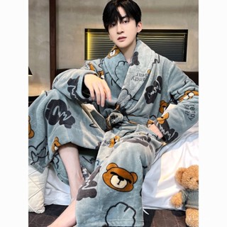 2025新款🌈睡袍睡衣男秋冬季加厚珊瑚絨大碼外穿浴袍保暖長袖春秋法蘭絨新款 GUDY