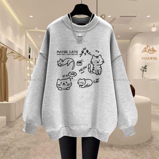 秋冬新品🍂圓領寬松上衣 oversize 大尺碼胖MM100KG可穿 加絨加厚衛衣女 長袖大學t 秋冬上衣 寬鬆大學t