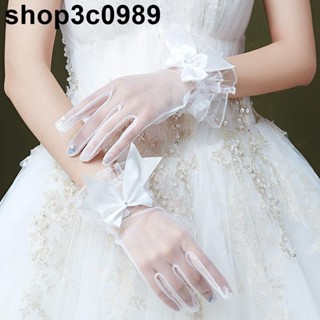 新款 手套 潮【優質】韓式防曬簡約薄款優雅短款婚禮結婚手套新娘白色蕾絲影樓婚紗配飾