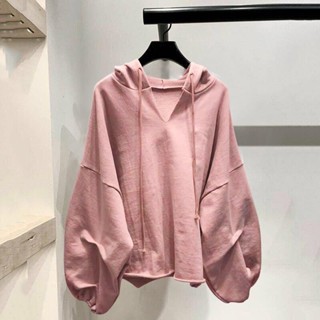 免運📣連帽 大學T 衛衣 上衣 寬鬆 長袖帽T 2024秋冬衛衣女大碼薄款BF慵懶風V領連帽韓版蝙蝠俠寬松上衣
