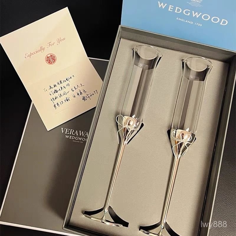 「歐式輕奢風」Wedgwood王薇薇Vera Wang愛之結繩香檳杯紅酒杯高腳對杯結婚禮物 1OEO