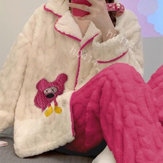 熱銷中🎉FS秋冬加厚草莓熊翻領麥穗絨睡衣女珊瑚絨法蘭絨家居服264