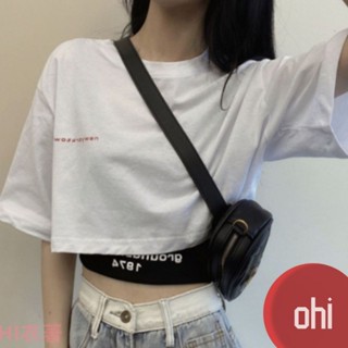 【ohi】露肚臍 短袖 短款 t恤 印花 短袖T恤 短T 夏季新款 韓版上衣 女生衣著女短T短袖上衣 GTH345