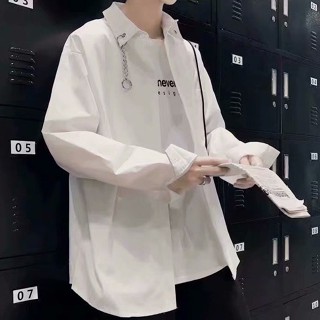 【M世代】新款春秋韓版ins原宿風個性鏈條白色襯衫男女情侶寬鬆長袖襯衣外套(M5503)