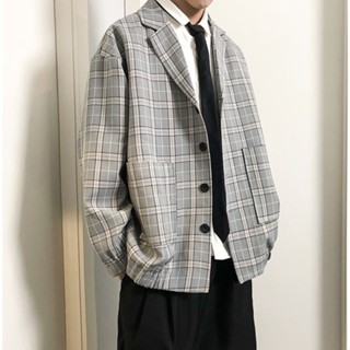 春秋季外套男新款韓版潮流休閒格子上衣春秋男士小西裝痞帥夾克格紋(MW02)【FIZZE】