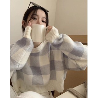 免運★早春季2024新款格子短款毛衣女甜美針織衫設計感小眾軟糯別緻上衣