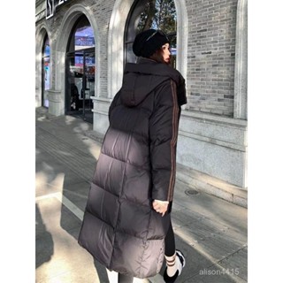 秦衣館 高階感 清冷 時尚 女裝 潮流女裝 長款羽絨服氣質女裝2024冬季新款韓版寬鬆連帽過膝加厚白鴨絨外套 GZ8J