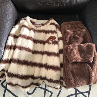 臺灣出貨 睡衣女 秋冬睡衣 珊瑚絨長袖睡衣 寬鬆休閒睡衣 加絨加厚法蘭絨家居服 男生睡衣 加厚睡衣 冬天睡衣 毛茸茸睡衣