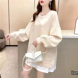 免運🔥大尺碼上衣 長袖T恤 秋季 女裝 上衣 加肥加大尺碼 寬鬆假兩件百搭長袖 大尺碼女裝 大尺碼長袖