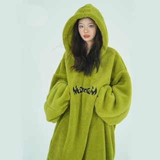 寬鬆韓版新款珊瑚絨睡衣女裙子秋冬睡袍長款浴袍加厚絨毛睡衣 長袖保暖家居服 珊瑚絨上衣 法蘭絨上衣 搖粒絨睡衣 睡衣可愛