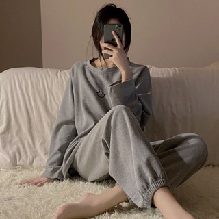 秋裝華夫格睡衣女款圓領長袖束腳褲家居服套裝絨毛睡衣 長袖保暖家居服 珊瑚絨上衣 法蘭絨上衣 搖粒絨睡衣 睡衣可愛