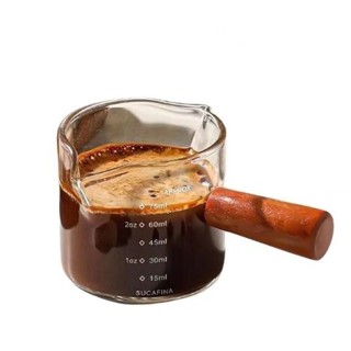 木柄盎司杯 小奶盅 咖啡量杯 玻璃量杯 盎司杯 量杯 玻璃杯小奶盅帶刻度量杯意式濃縮咖啡杯便攜木柄小奶罐盎司杯
