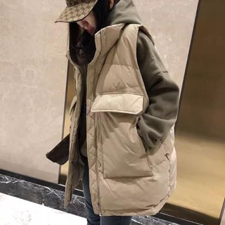 【免運】東大門時尚大口袋無袖坎肩羽絨服韓版慵懶風寬鬆顯瘦休閒百搭保暖中長款羽絨棉馬甲潮範ins
