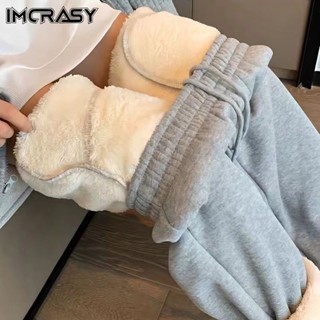 🌸臺灣限價免運🌸鹿 IMCRASY潮牌運動褲2024冬季新款束腳褲男女同款加絨加厚防寒長褲