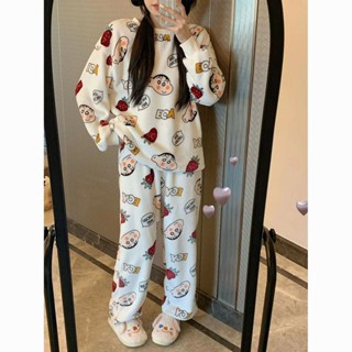 see 保暖睡衣 加絨睡衣 居家服 長袖睡衣 珊瑚絨睡衣女秋冬季法蘭絨可愛甜美保暖冬天家居服兩件套