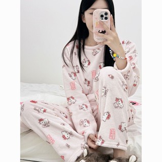 see 保暖睡衣 加絨睡衣 居家服 長袖睡衣 冬天睡衣女珊瑚絨甜美可愛秋冬季加厚法蘭絨少女公主風家居服套裝