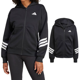 Adidas W FI 3S FZ HD 女款 黑色 運動 休閒 連帽 長袖 拉鍊 口袋 愛迪達 外套 JE0171
