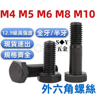 【桃園發貨】（M4-M10）12.9級高強度外六角螺絲螺母大全全牙半牙加長螺釘螺栓螺桿M4M5M6M8M10