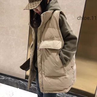 【免運】東大門時尚大口袋無袖坎肩羽絨服 韓版 慵懶風 寬鬆顯瘦 休閒百搭 保暖 中長款 羽絨棉 馬甲 潮範 ins