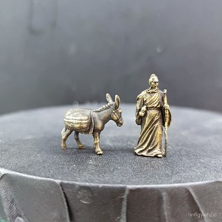 【結緣手作】純黃銅雲遊四海老人華佗毛驢微縮模型沙盤魚缸造景擺件微拍小人偶『水水車品』