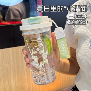 大口徑新款爆款簡約無毒tritan花茶杯吸管杯卡通塑料杯帶提手