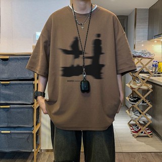 免運💯美式100_不起球咖啡色短袖T恤男oversize美式複古痞帥高階感半截大尺碼短袖/T血衫/寬鬆短袖/男生高品質短