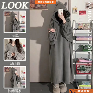 浴袍 家居服 睡衣 睡袍 可愛情侶睡衣 溫泉浴袍 ins小噁魔連帽浴袍珊瑚絨睡衣女加厚加絨新款家居服冬季睡袍