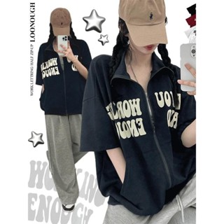 Codibook｜韓國 Loonough 寬鬆刺繡短袖連帽衫［預購］拉鍊外套 連帽上衣 女裝