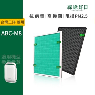 綠綠好日 適用 sanlux三洋 abc-m8 pm2.5顯示搖控hepa16坪空氣清淨機 抗菌hepa複合活性碳濾網