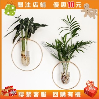 北歐ins壁掛幾何造型輕奢金屬鐵藝試管玻璃花瓶 簡約花器家居裝飾造型花瓶花器大花瓶掛壁花瓶danie325325