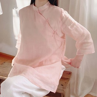 【M-5XL大尺碼】大尺碼女裝 禪服 新中式 唐裝 禪修居士服 純棉仿棉麻襯衫禪服女2024春夏套裝民族風中袖文藝複古中