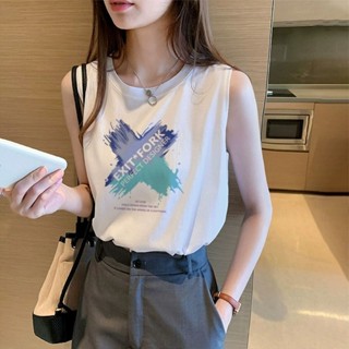 Meet.You.白色背心純棉無袖T恤吊帶上衣女新款寬鬆女內搭打底圓領夏季外穿