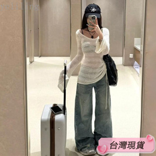 Twiggie❥長袖露肩罩衫小外套針織上衣毛衣針織外套外套爆款鏤空防曬外搭罩衫薄款高階感夏季寬鬆疊穿喇
