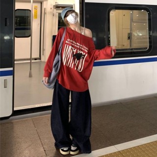 ❀西西裡女裝❀露肩 上衣 印花 長袖 秋季 純色 兩麵穿 設計感 寬鬆 休閒風 套頭 女裝 2024 斜領